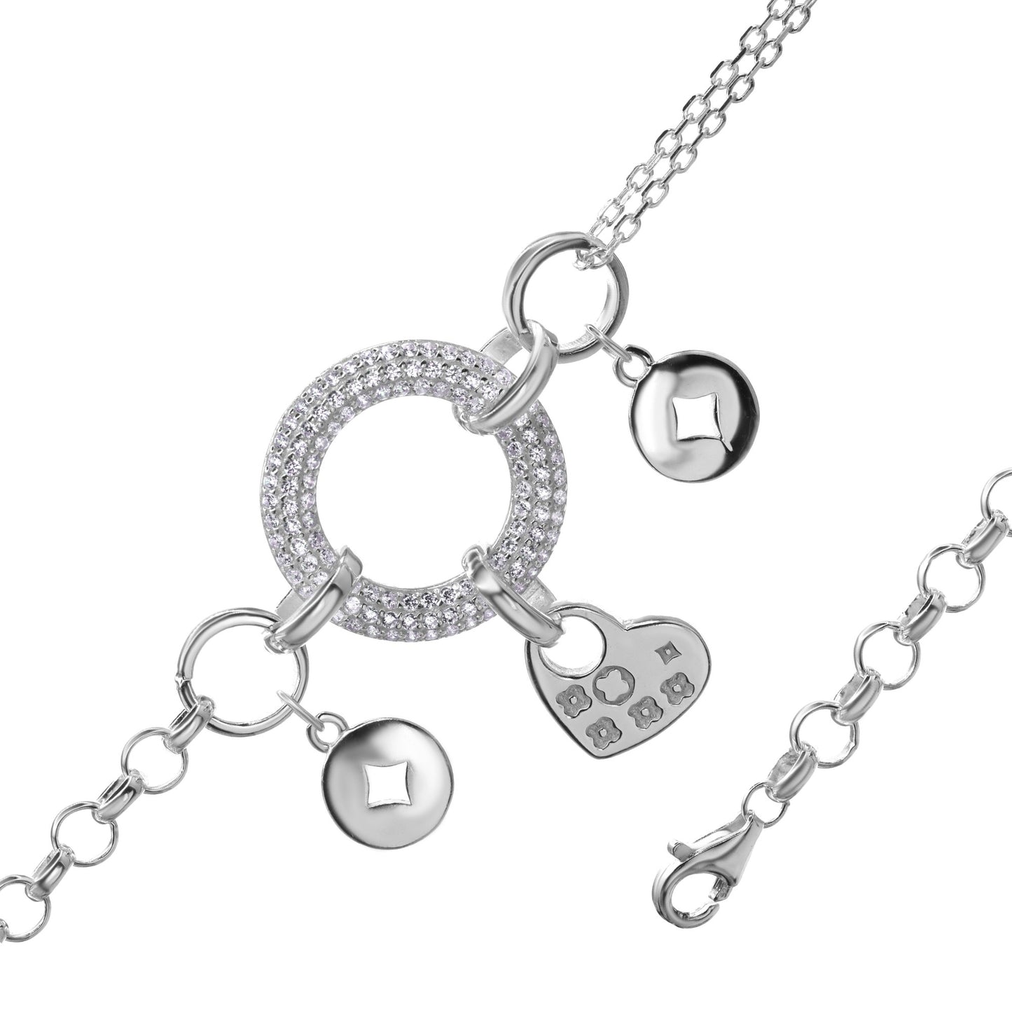 Pulsera de plata con charms y microcircones