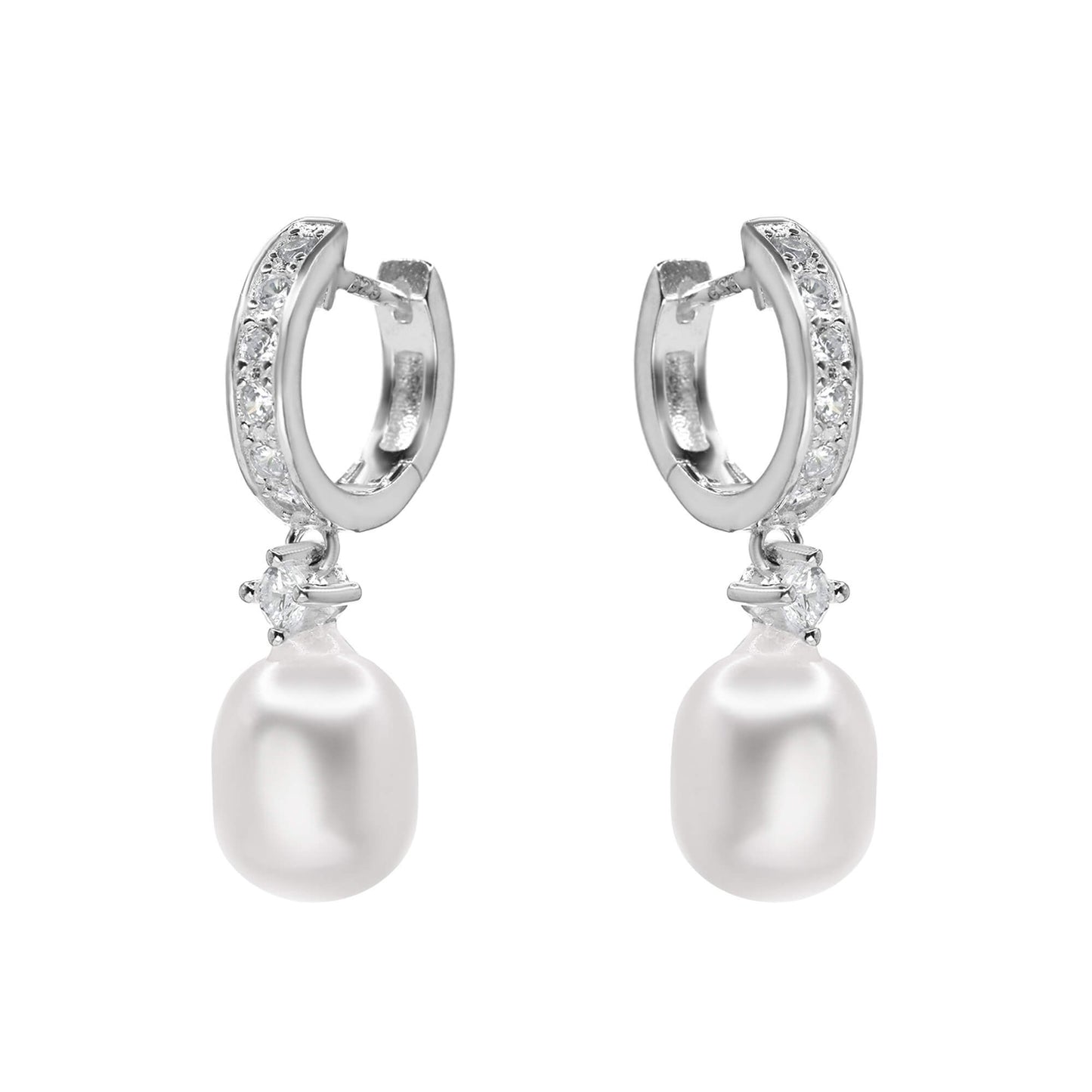 Argollas plata con circones y perla