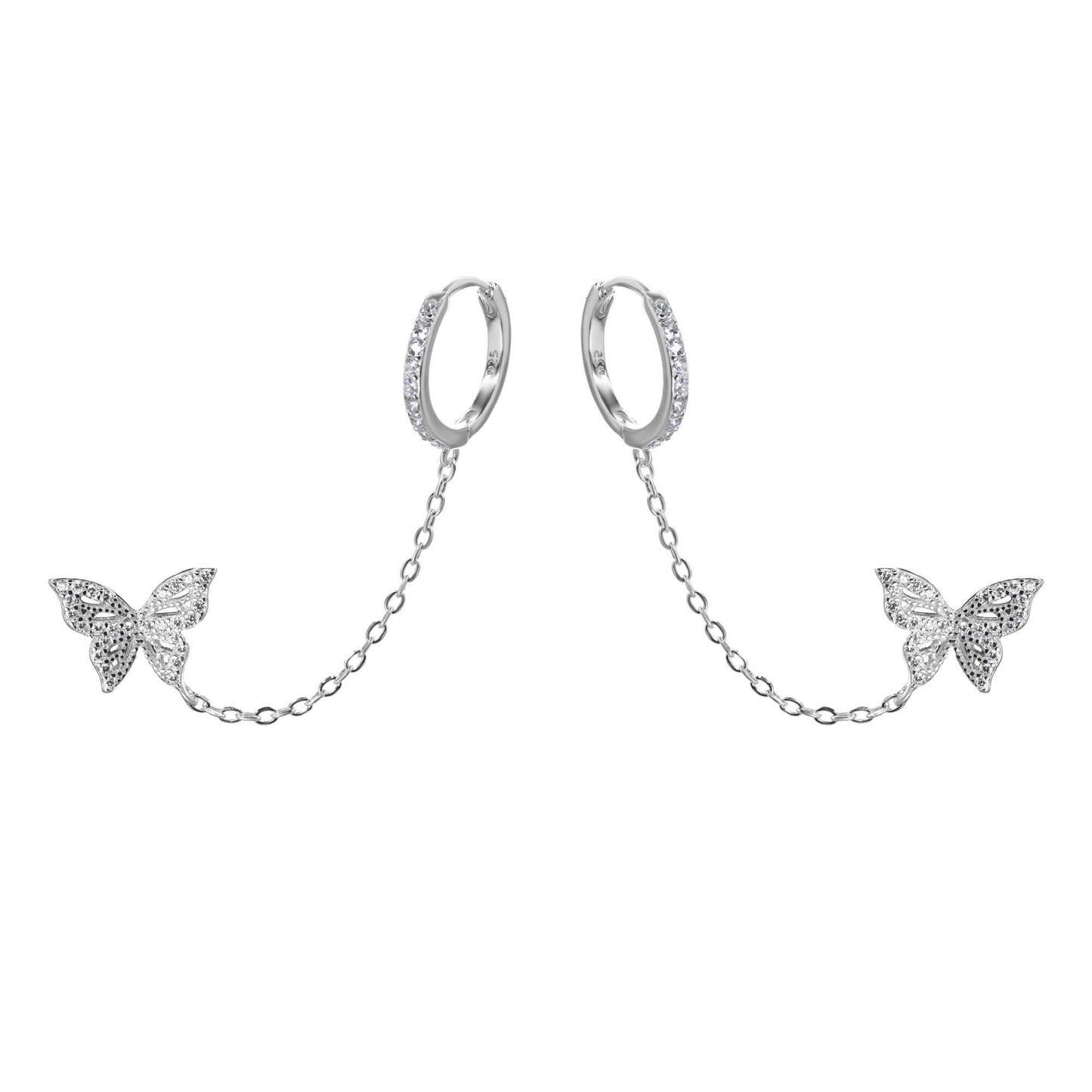Argollas plata modelo cadena con mariposa
