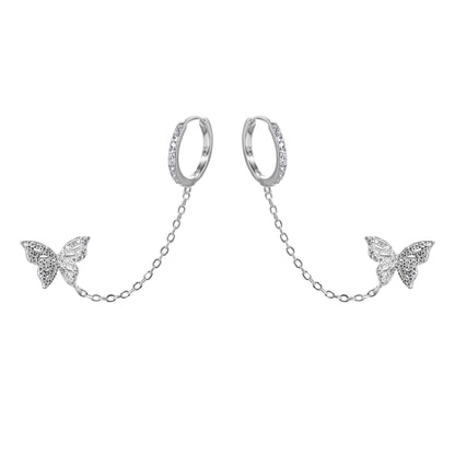 Argollas plata modelo cadena con mariposa