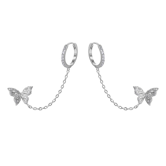 Argollas plata modelo cadena con mariposa