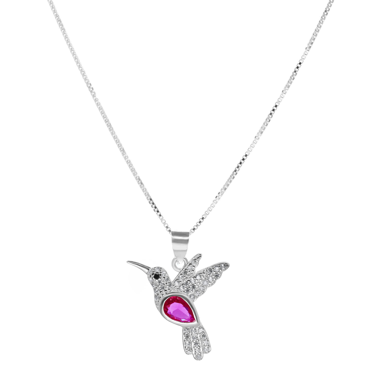 Collar de plata colibrí magenta