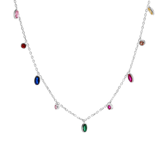 Collar plata con circones multicolores