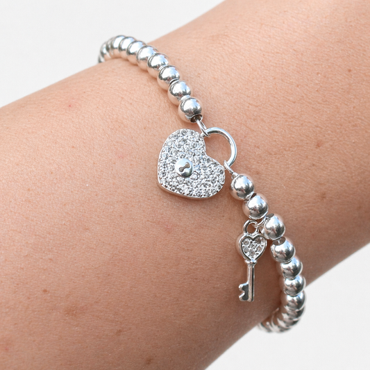 Pulsera plata corazón microcircones