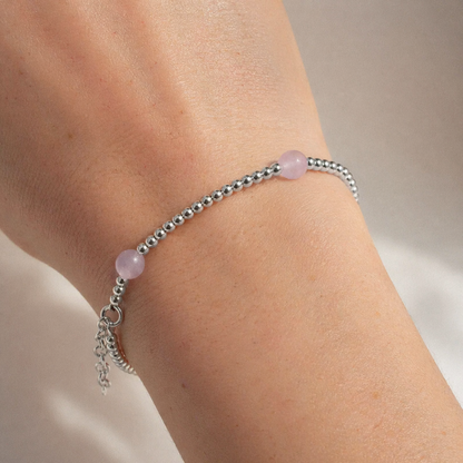 Pulsera de plata y cuarzo rosado
